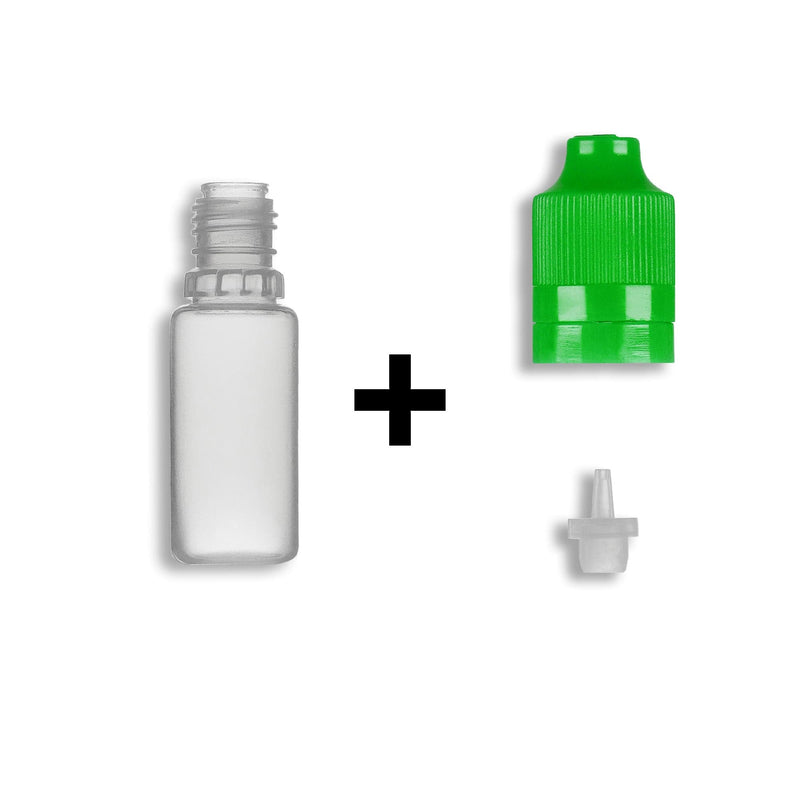 10ml LDPE Boston Round Child Resistant/Tamper Evident Bottles + Caps & Tips SET