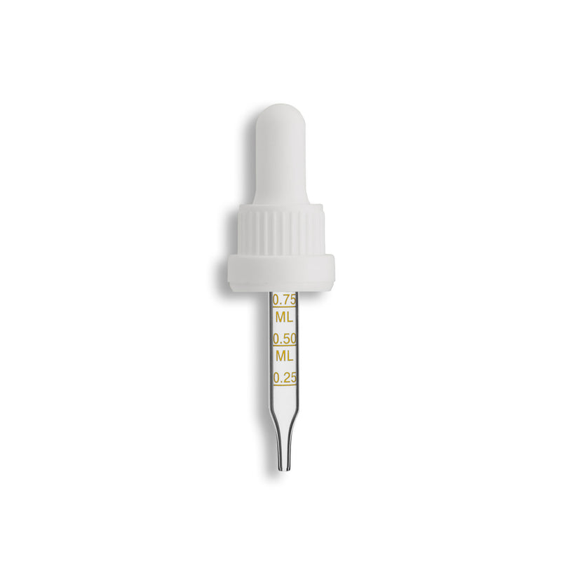 18-415 White Tamper Evident Dropper Assembly- Graduated 55mm Length