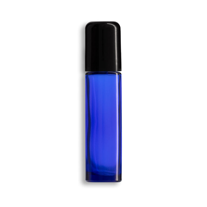 10mL/2.7 Dram Blue Glass Roll-On Essential Oil Bottles w/ SS Roller & Cap