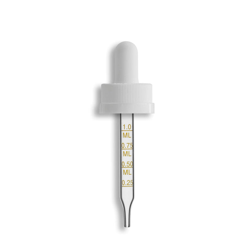 20-400 White Child Resistant Dropper Assembly w/ Premium Bulb- Graduated 76mm Length