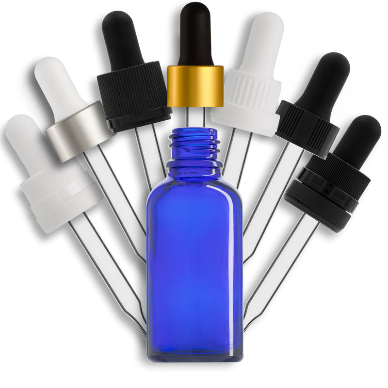 30mL Blue Euro Round Glass Bottle + Clear Dropper Assembly Set