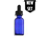1oz/30mL Blue Boston Round Glass Bottle + Clear Child Resistant Dropper Assembly Set