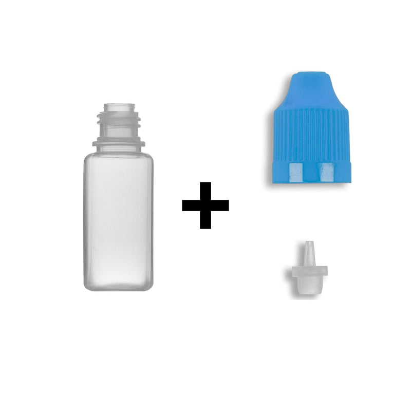 10ml LDPE Boston Round Child Resistant Bottles + Caps & Tips SET