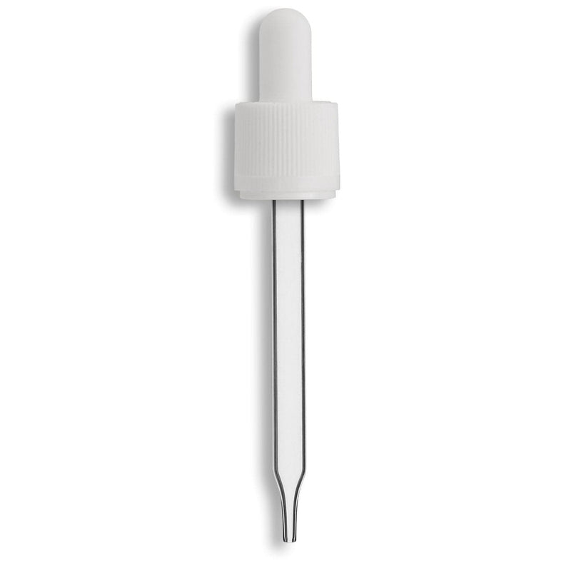 18-415 White Tamper Evident/Child Resistant Dropper Assembly- Clear 110mm Length