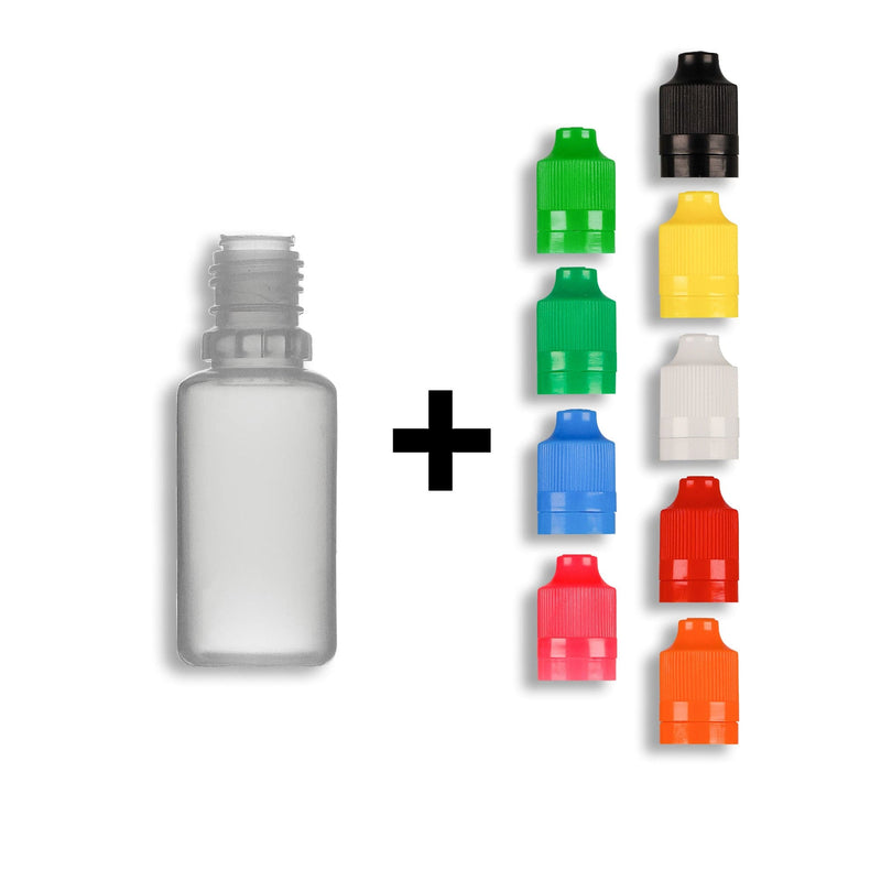 15ml LDPE Boston Round Child Resistant/Tamper Evident Bottles + Caps & Tips SET
