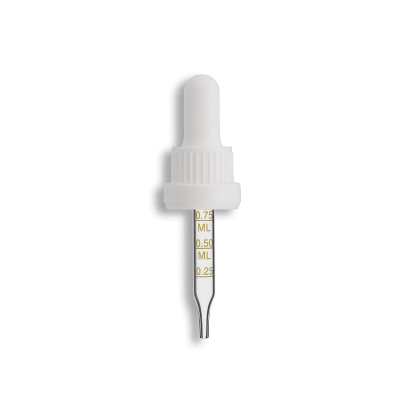 18-415 White Tamper Evident Dropper Assembly- Graduated 66mm Length