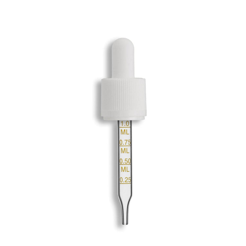 18-415 White Tamper Evident/Child Resistant Dropper Assembly w/ Premium Bulb- Graduated 76mm Length