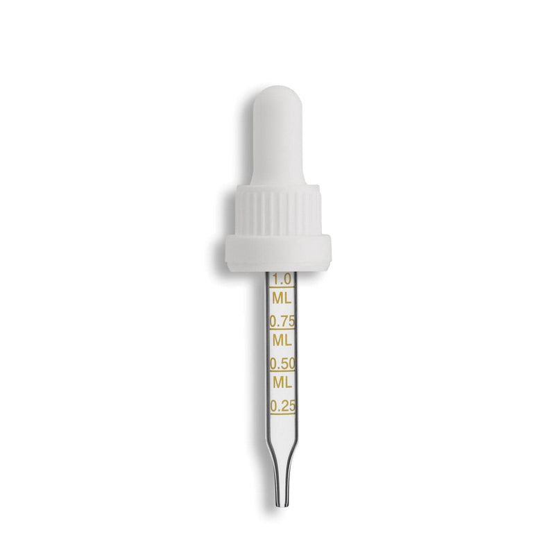 18-415 White Tamper Evident Dropper Assembly w/ Premium Bulb- Graduated 76mm Length
