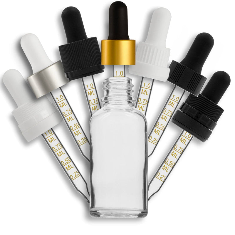 30mL Clear Euro Round Glass Bottle + Graduated Dropper Assembly Set
