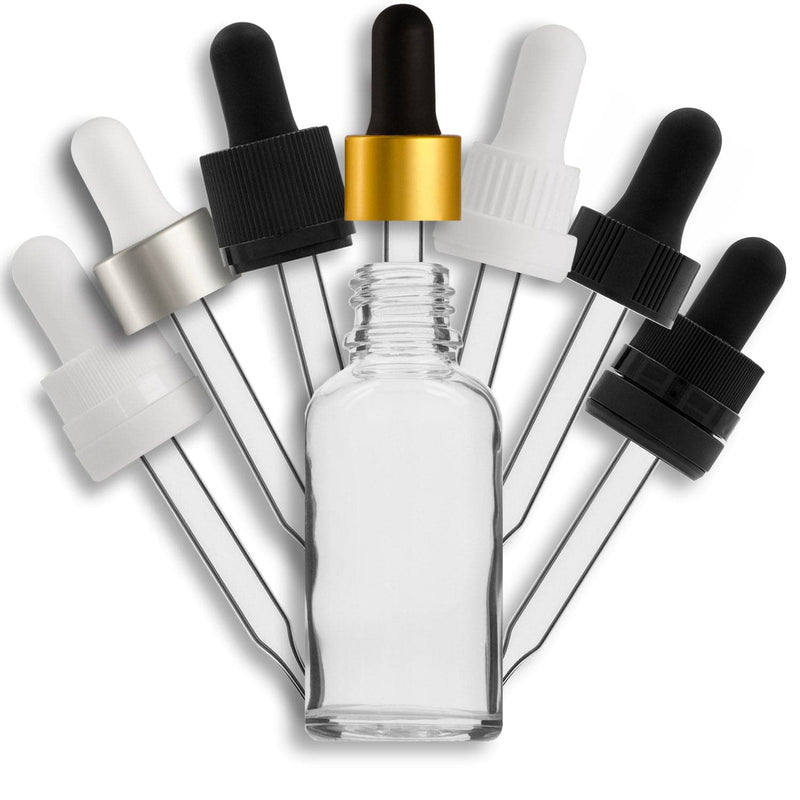 30mL Clear Euro Round Glass Bottle + Clear Dropper Assembly Set