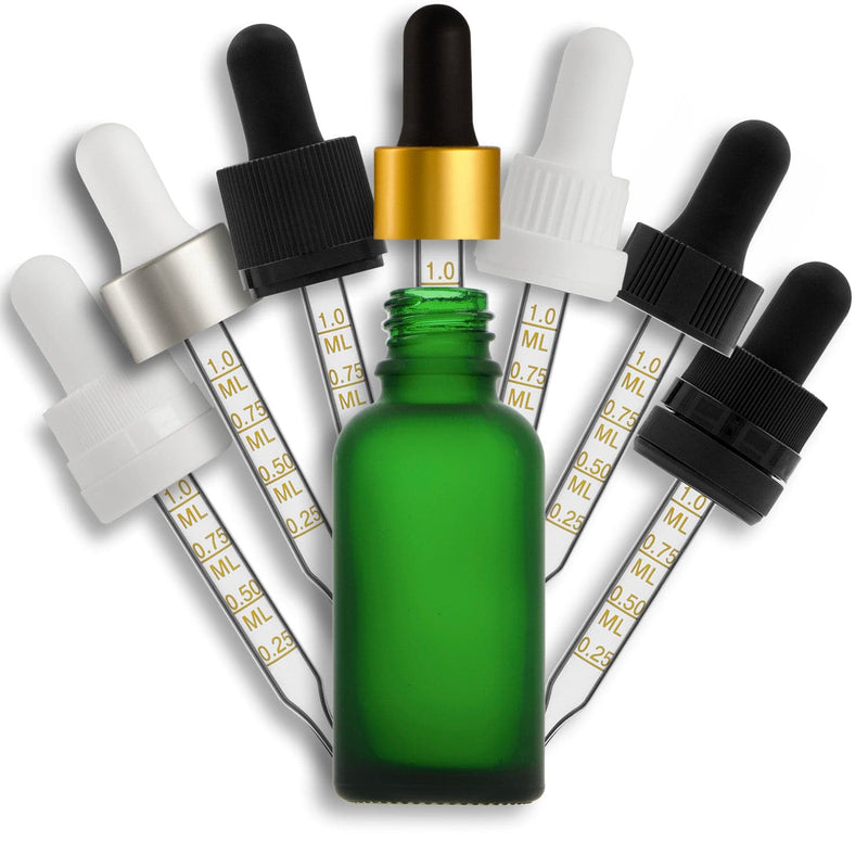30mL Frosted Green Euro Round Glass Bottle + Graduated Dropper Assembly Set