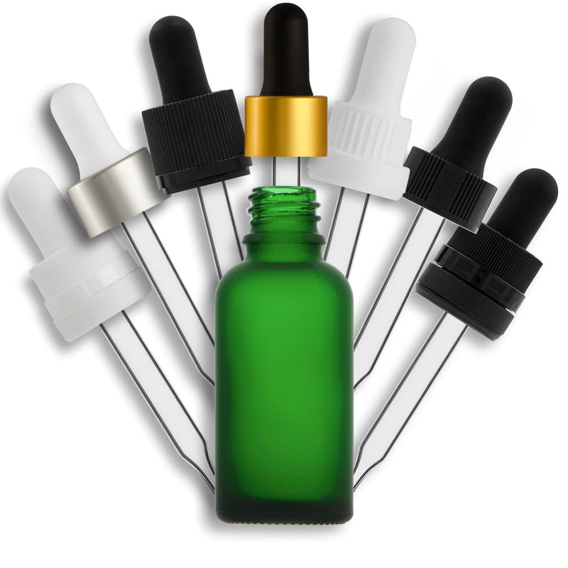 30mL Frosted Green Euro Round Glass Bottle + Clear Dropper Assembly Set