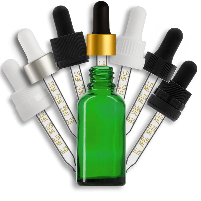 30mL Green Euro Round Glass Bottle + Graduated Dropper Assembly Set